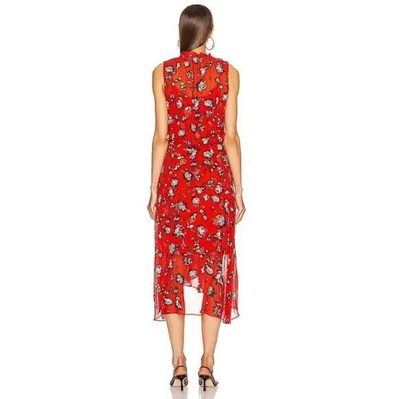NWT Veronica Beard Corsica Silk Midi Sun Dress Size 6 Red Floral #1E455 - Picture 4 of 15
